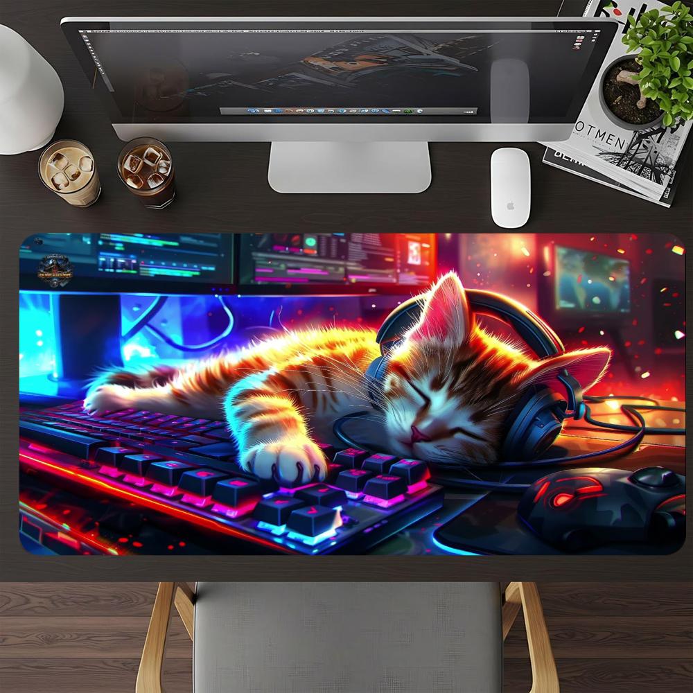 Desk Setup Headphones - Cyberpunk Kulaklık Kedi Oyun Mouse Padı