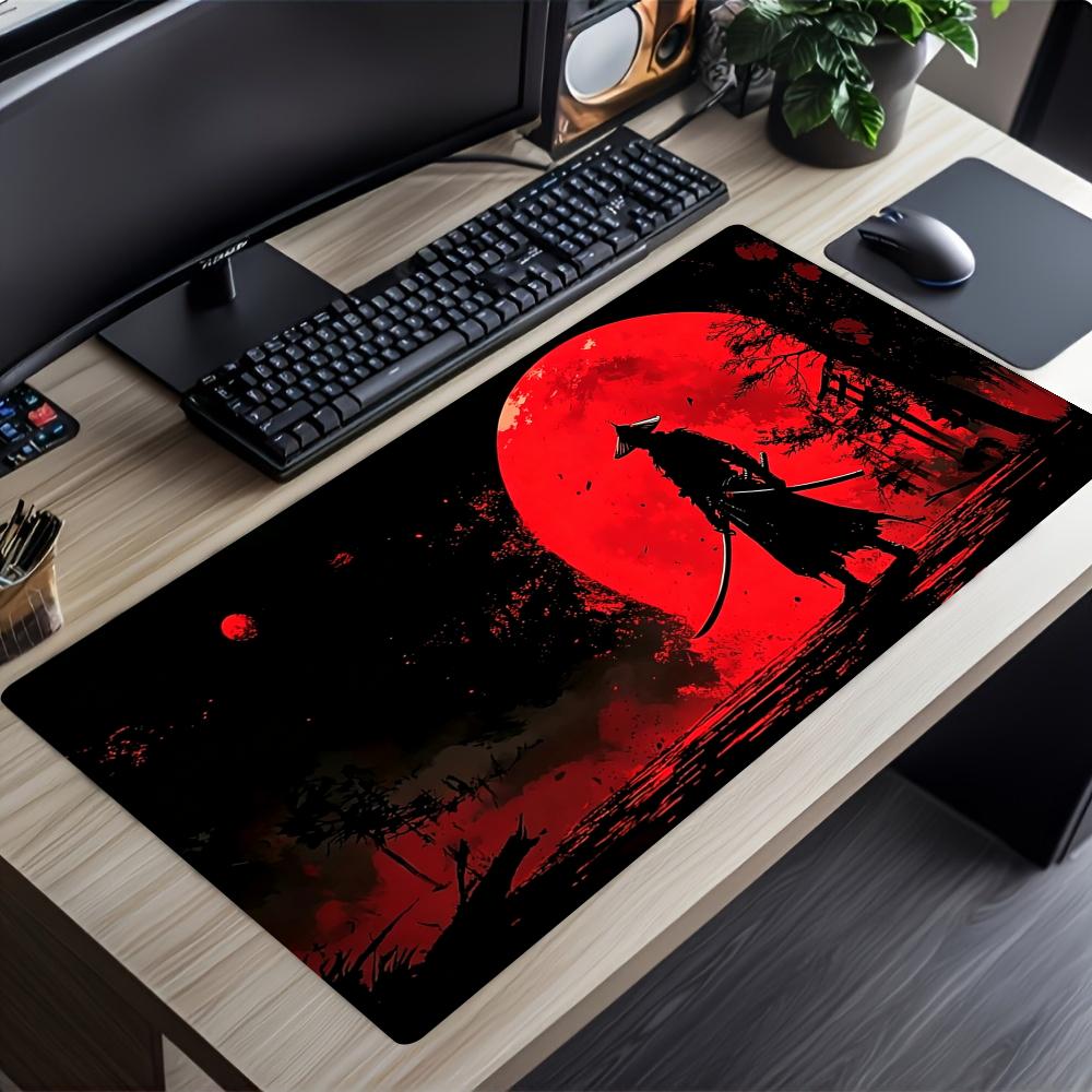 Desk Setup Red - Samurai Kırmızı Ay Karga Desenli Büyük