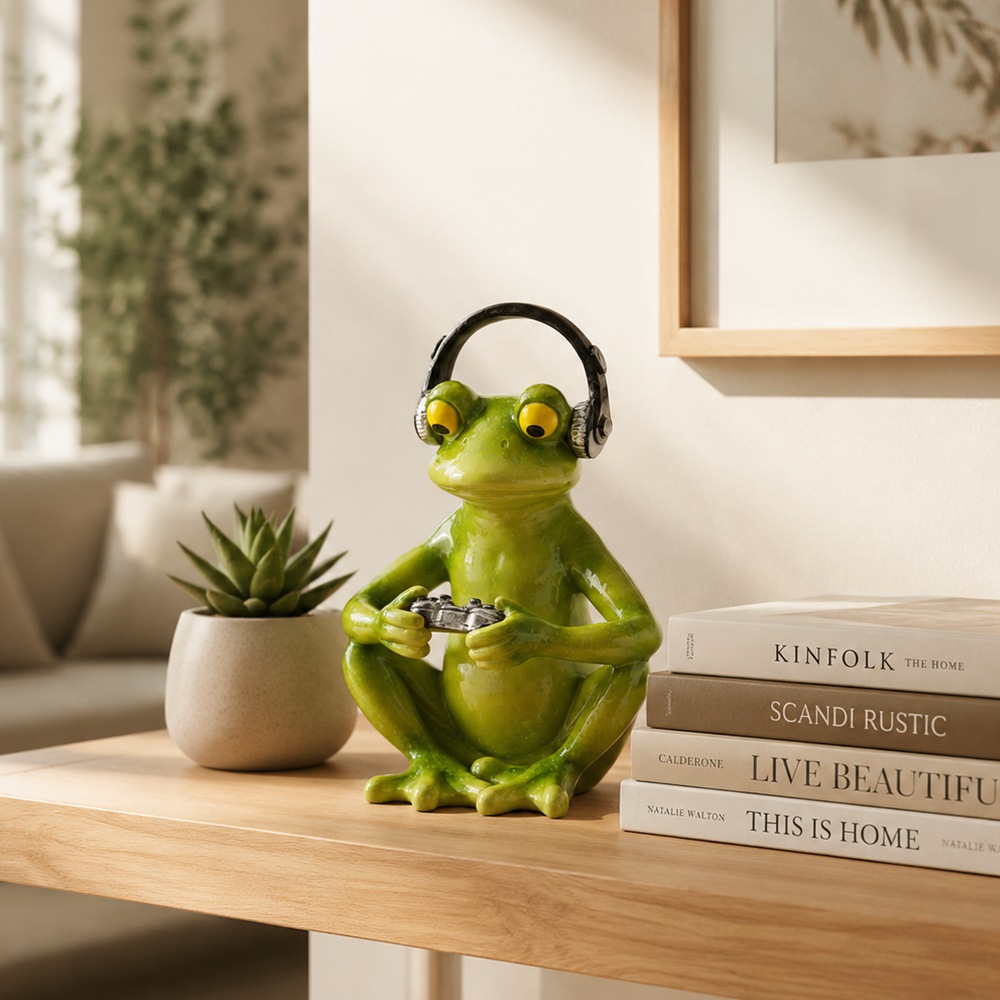 Desk Setup Headphones - Komik Oyun Kurbağa Heykeli Kulaklıklı Reçine