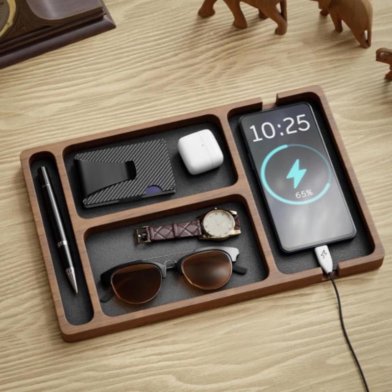 Desk Setup Minimalist - Masif Ahşap Saklama Tepsisi İskandinav Estetiği