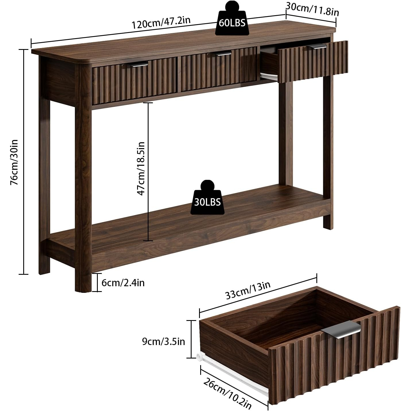 3 Çekmeceli Oluklu Ahşap Konso - Desk Setup Minimalist incelemesi ve fiyatı