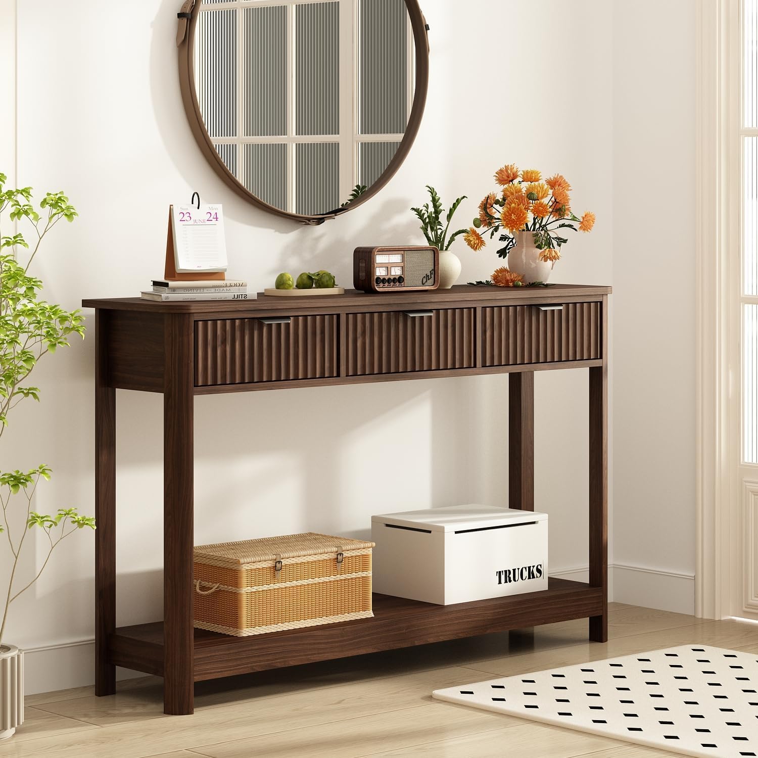 3 Çekmeceli Oluklu Ahşap Konso - Desk Setup Minimalist incelemesi ve fiyatı